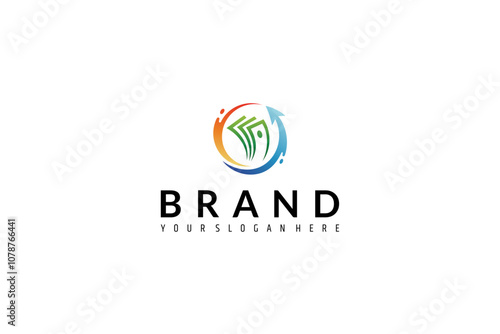 money logo with up arrow combination in circle shape in flat design