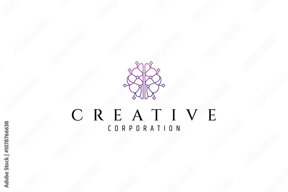 brain logo with tech icon combination in line art design style brain logo with tech icon combination in line art design style