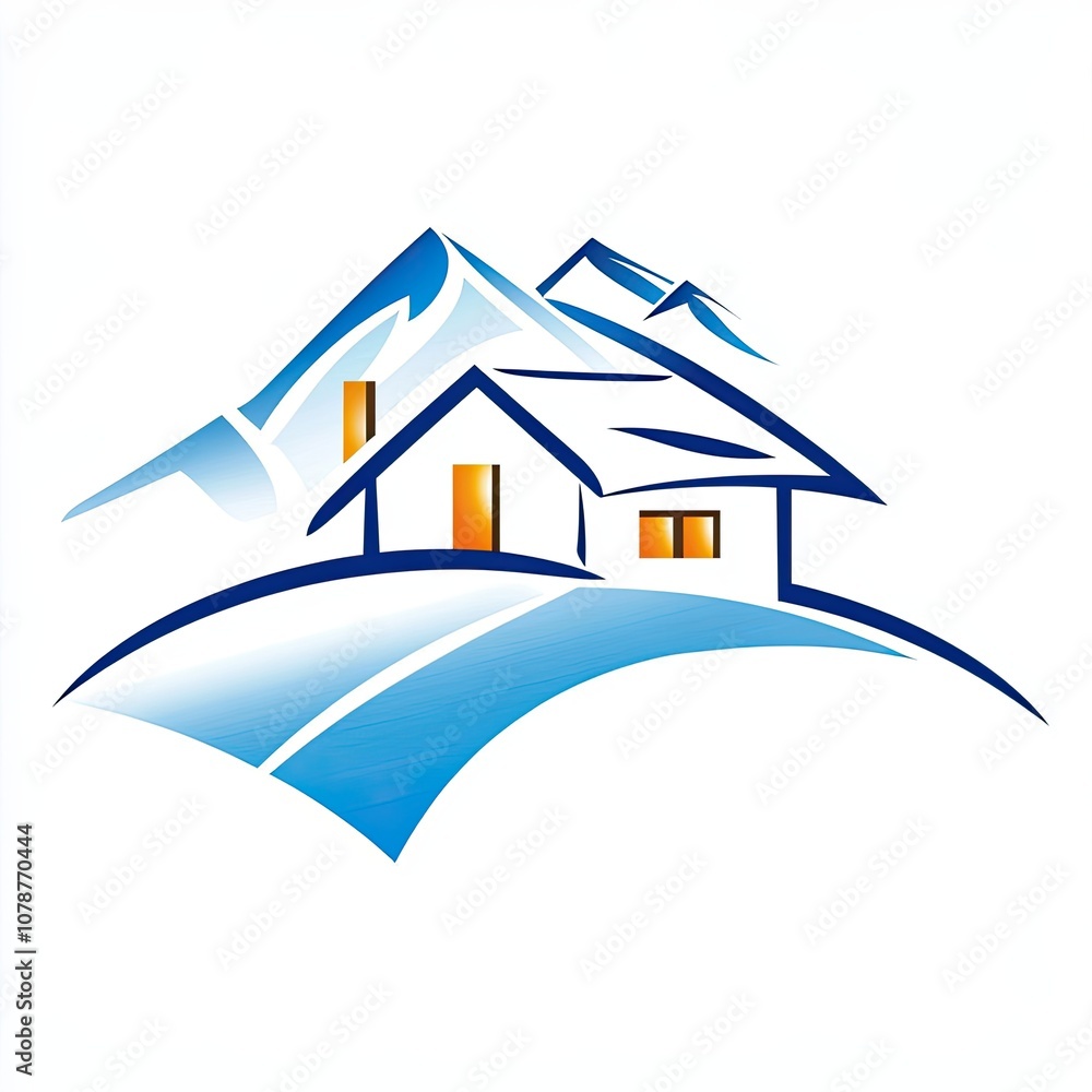 Mountain Resort Logo Featuring a Serene Landscape With a Cozy Cabin and Majestic Peaks Mountain Resort Logo Featuring a Serene Landscape With a Cozy Cabin and Majestic Peaks