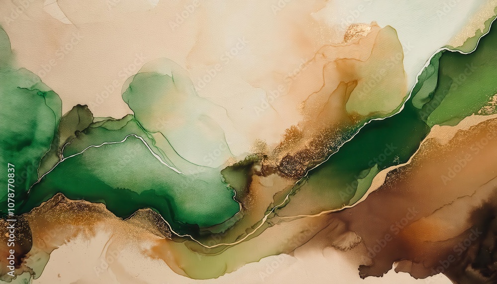 Abstract Earth Toned Watercolor Landscape Background Banner in Green and Copper Hues with Flowing Marble Texture. Ideal for Web Design, Nature Themed Branding, or Eco Friendly Product Backgrounds Abstract Earth Toned Watercolor Landscape Background Banner in Green and Copper Hues with Flowing Marble Texture. Ideal for Web Design, Nature Themed Branding, or Eco Friendly Product Backgrounds