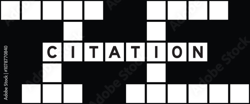 Alphabet letter in word citation on crossword puzzle background