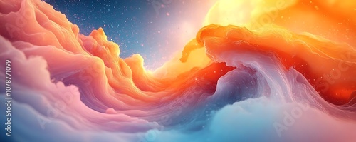 Abstract 3D Orange and Blue Swirling Clouds Background