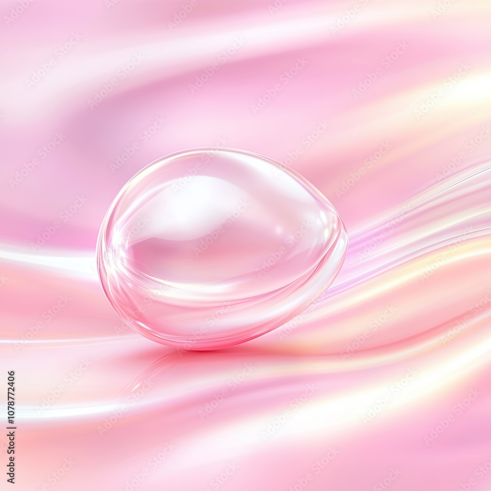 Delicate Water Droplet on Soft Pastel Pink Surface With Gentle Waves at Twilight