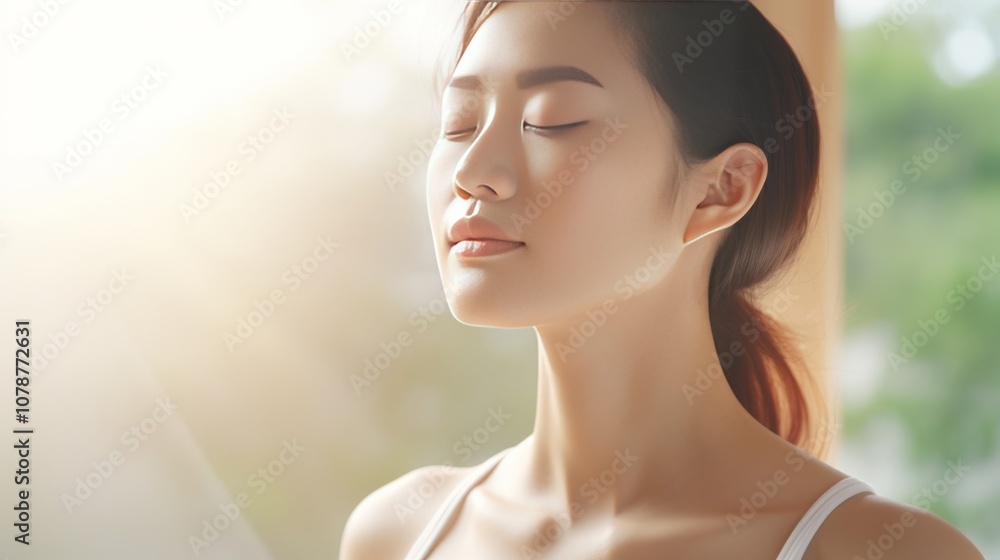 Balancing Life: Asian Woman Utilizes Deep Breathing Exercise and Yoga Meditation to Reduce Stress and Enhance Mental Relaxation Balancing Life: Asian Woman Utilizes Deep Breathing Exercise and Yoga Meditation to Reduce Stress and Enhance Mental Relaxation
