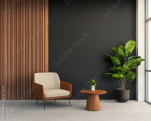 Executive office in a minimalist style, with a large desk, monochromatic color scheme, and minimal decorative elements photo