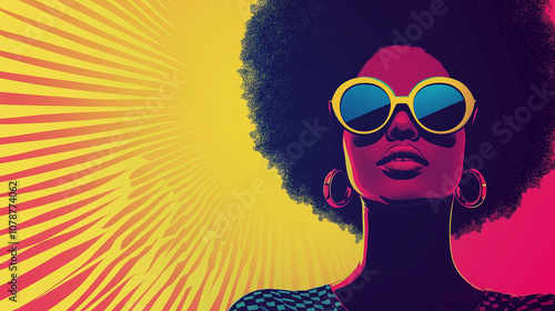 70's style Pop Art Cartoons Photo Effect Woman Portrait with copy space.