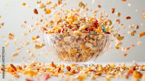 Colorful Mix of Nuts and Dried Fruits in a Dynamic Explosion photo