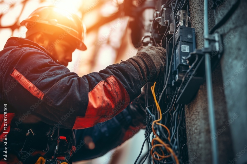 Technician Inspecting and Repairing Electrical Equipment in the Field Technician Inspecting and Repairing Electrical Equipment in the Field