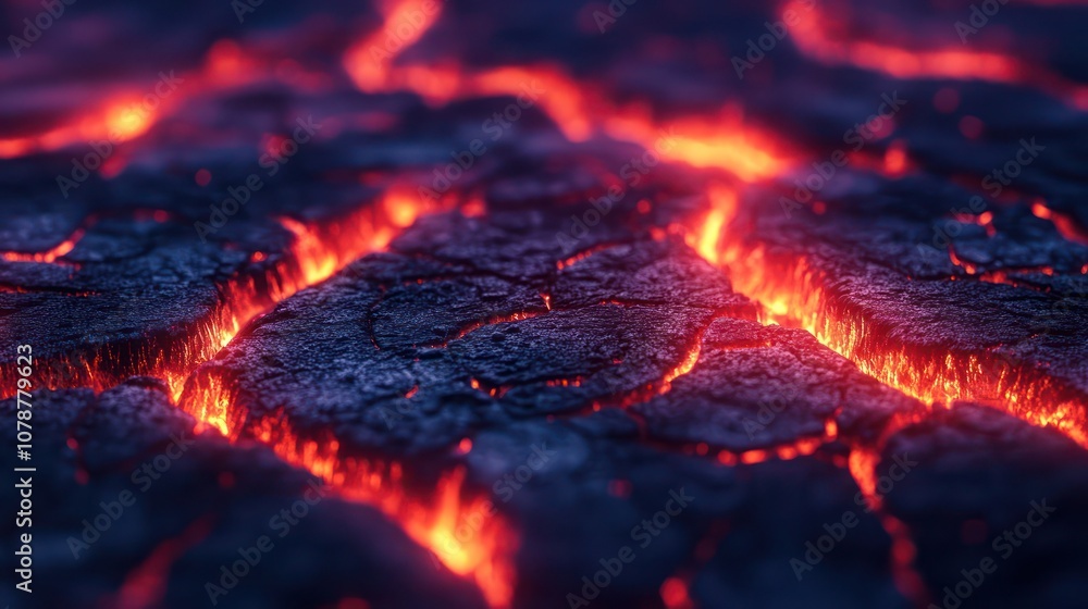 Close up of glowing lava flowing through cracks in the earth. Close up of glowing lava flowing through cracks in the earth.