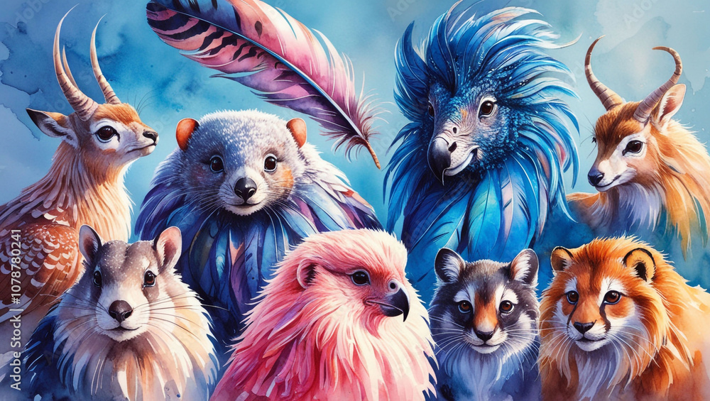 watercolor painting of a beautiful animals Created with Generative AI technology watercolor painting of a beautiful animals Created with Generative AI technology