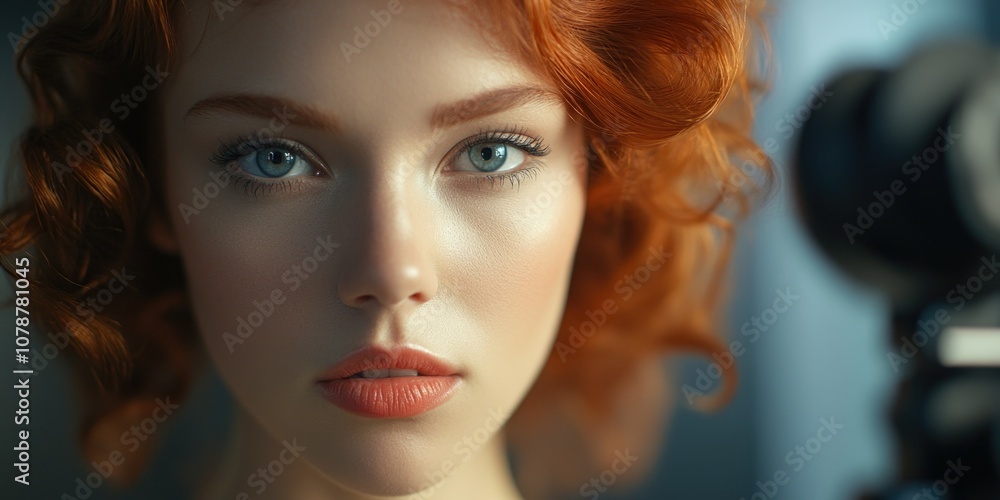Obraz premium Ruby-haired Woman with Red Dye in Her Hair