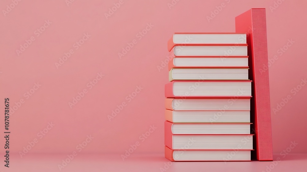 Organized Stacks of Office Supplies and Expense Documentation on Simple Red Background Organized Stacks of Office Supplies and Expense Documentation on Simple Red Background