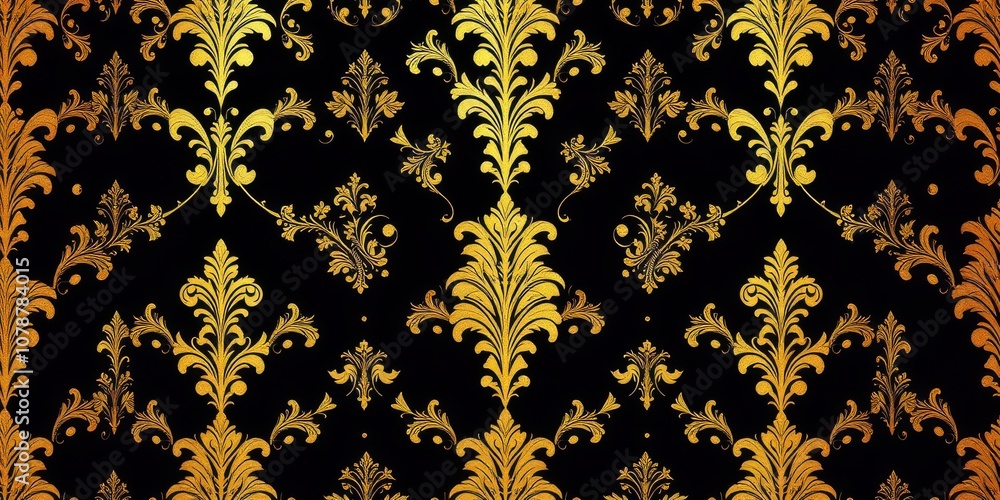Luxurious golden background with intricate damask floral pattern, stylish, decorative, damask Luxurious golden background with intricate damask floral pattern, stylish, decorative, damask