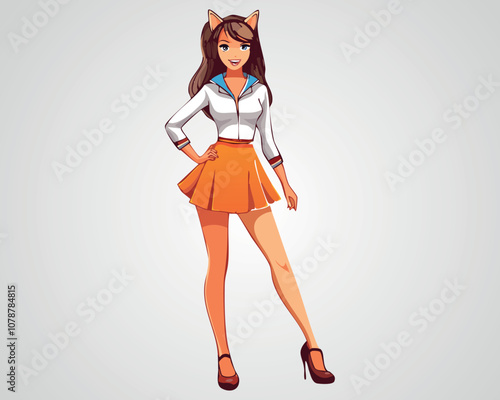 Trendy Cartoon Girl with Stylish Outfit – Fashionable Female Character Illustration