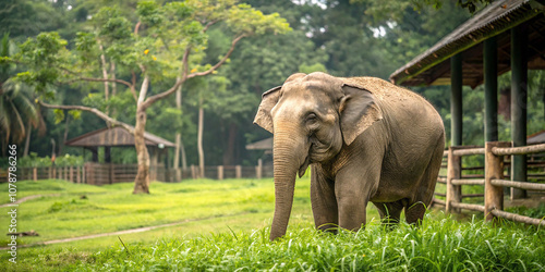 A Sumatran elephant in Ragunan Wildlife Park, a majestic and endangered species, stands proudly in its natural habitat, emphasizing the importance of wildlife conservation. photo