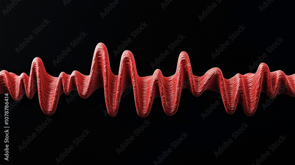 Abstract red wave pattern resembling a soundwave or signal on a black background, featuring intricate texture and vivid detail, conveying a modern artistic concept. Abstract red wave pattern resembling a soundwave or signal on a black background, featuring intricate texture and vivid detail, conveying a modern artistic concept.