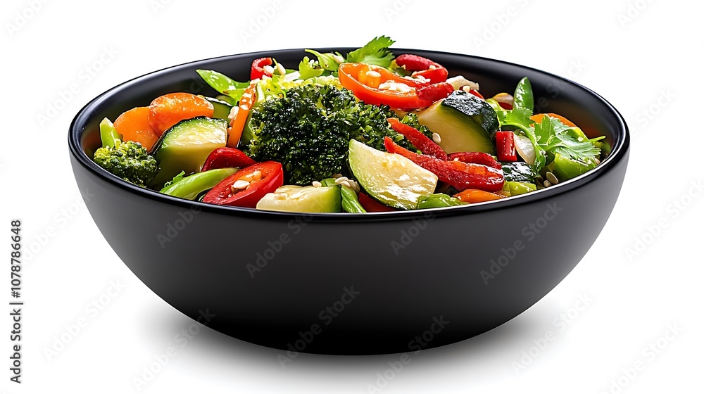 Fresh Stir Fried Vegetables in Deep Black Bowl Fresh Stir Fried Vegetables in Deep Black Bowl