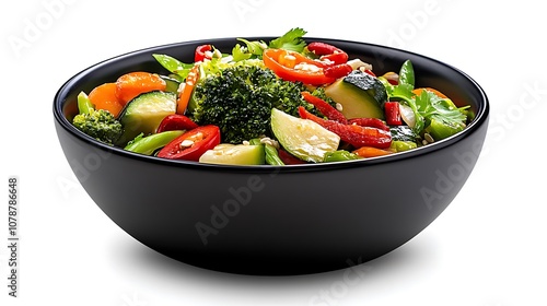 Fresh Stir Fried Vegetables in Deep Black Bowl