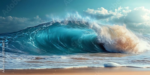 Ocean Wave Crashing on Beach - Realistic Image photo