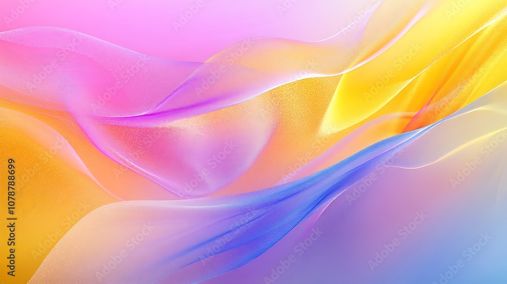 Abstract smooth waves of glowing particles in vibrant tones of yellow, pink, and blue. Abstract smooth waves of glowing particles in vibrant tones of yellow, pink, and blue.