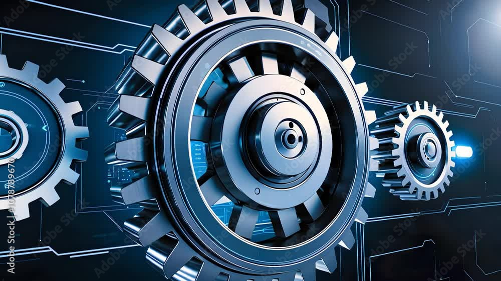 Close-Up of Interlocking Metal Gears in Futuristic Setting
Close-Up of Interlocking Metal Gears in Futuristic Setting