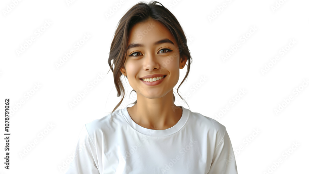 A young woman posing for a t-shirt mockup, wearing a blank , clean white shirt A young woman posing for a t-shirt mockup, wearing a blank , clean white shirt
