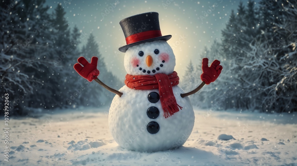 Fototapeta premium New Year greeting card with a cute snowman