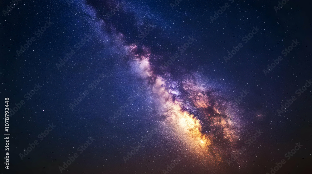 Fototapeta premium A Night Sky with the Milky Way Galaxy Shining Brightly, a Stunning Display of Cosmic Wonders