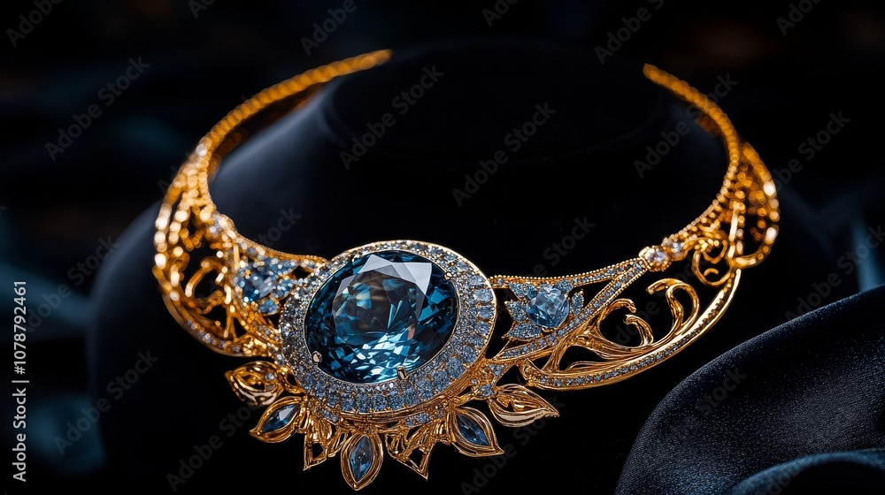 Luxurious Gold Necklace with Blue Gemstone Elegant Jewelry Fashion Accessory Luxurious Gold Necklace with Blue Gemstone Elegant Jewelry Fashion Accessory