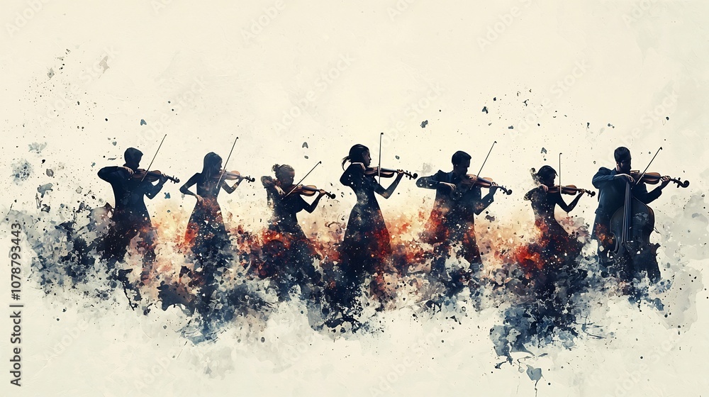 Fototapeta premium Captivating Abstract Forms of Classical Musicians in Performance on Blank Background