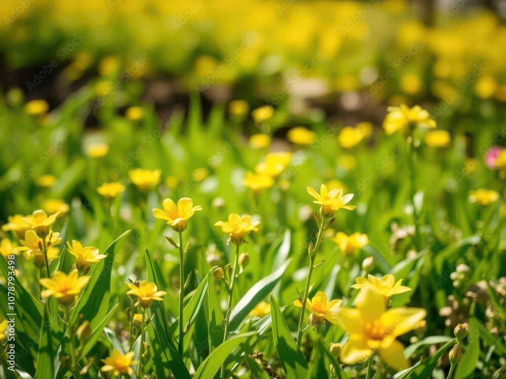 Vibrant yellow daffodil flowers in a beautiful field under the bright sun, plant, season, flora Vibrant yellow daffodil flowers in a beautiful field under the bright sun, plant, season, flora