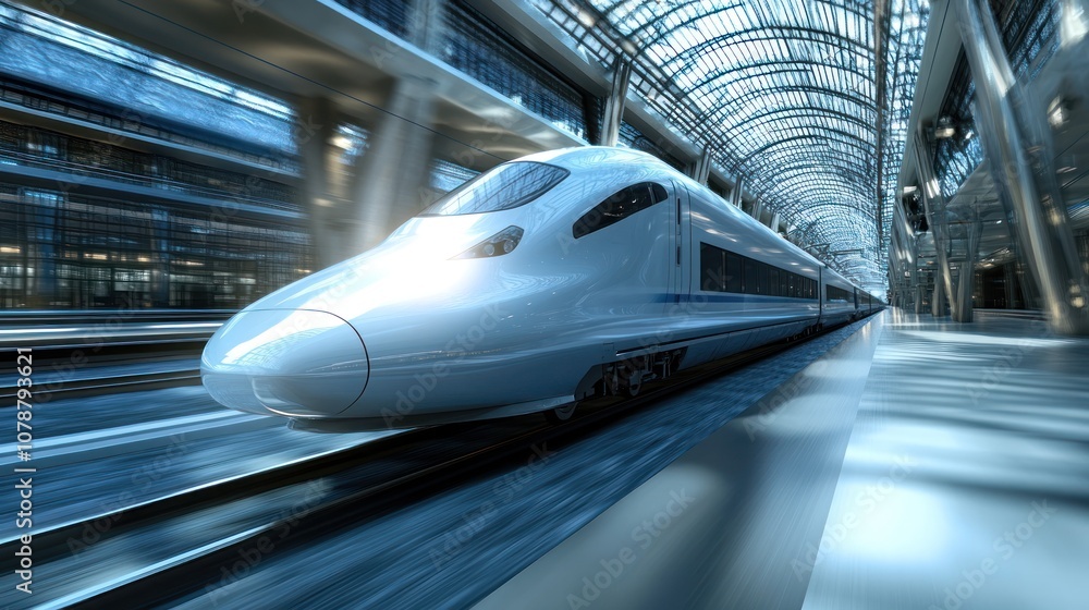 A sleek high-speed train in a modern station with a futuristic design. A sleek high-speed train in a modern station with a futuristic design.