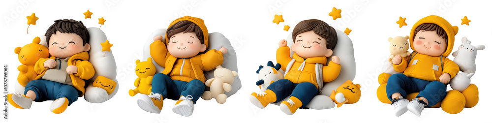 Playful dolls in cozy outfits expressing joy and relaxation in a colorful setting. Playful dolls in cozy outfits expressing joy and relaxation in a colorful setting.