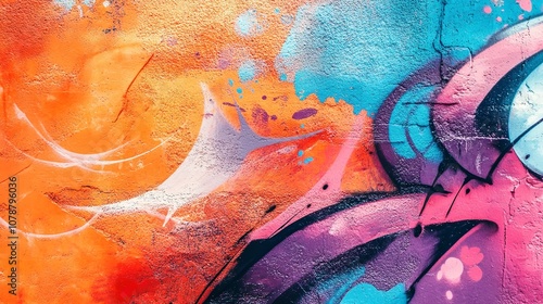 Graffiti art background splashes of color orange and blue photo