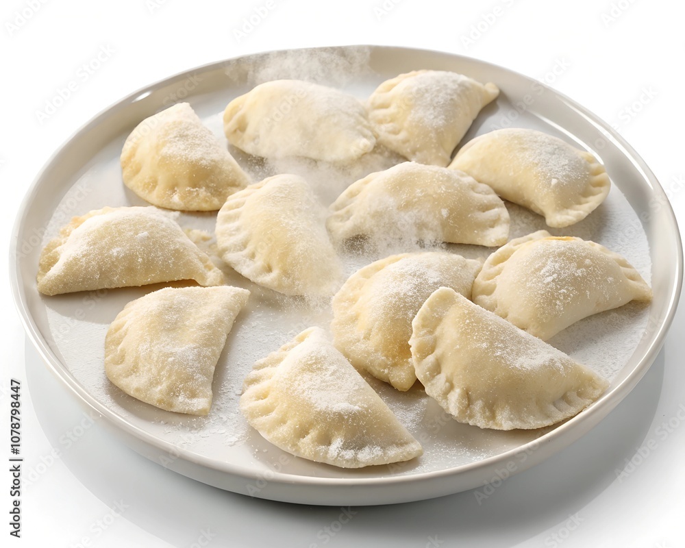 frozen raw dumplings beautifully stacked on a white tray isolated on a white background
frozen raw dumplings beautifully stacked on a white tray isolated on a white background
