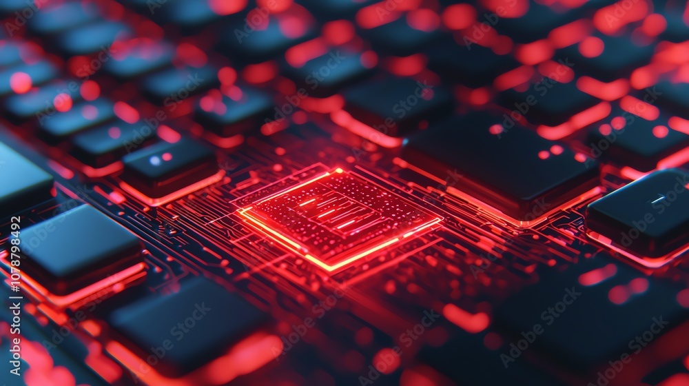 An encryption key being entered on a digital pad, surrounded by glowing red warning signals, closeup, dim cyberpunk lighting An encryption key being entered on a digital pad, surrounded by glowing red warning signals, closeup, dim cyberpunk lighting