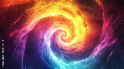 Abstract glowing vortex of light in vibrant neon colors forming a dynamic spiral.