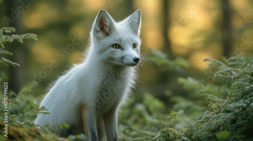 Arctic Fox in a Forest Setting