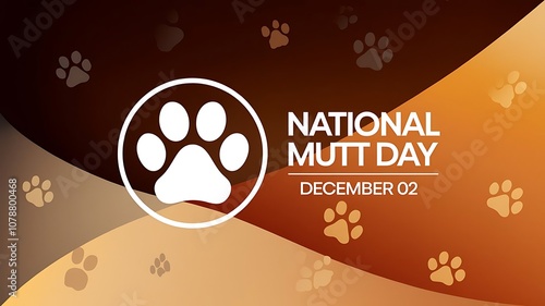 Modern National Mutt Day Design with Circular Logo, Stylized Dog Paw Print, and Warm Gradient Background photo