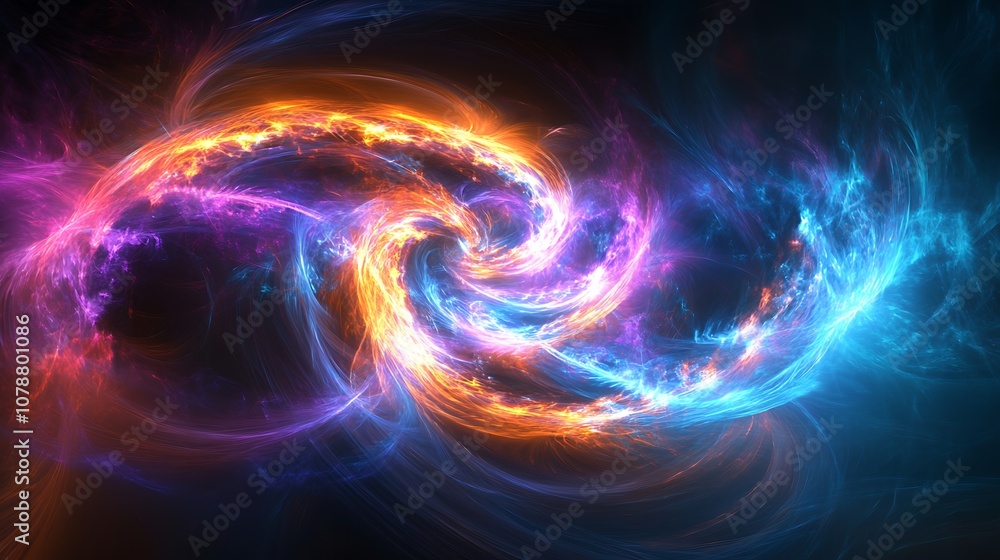 Abstract glowing vortex of light in vibrant neon colors forming a dynamic spiral. Abstract glowing vortex of light in vibrant neon colors forming a dynamic spiral.