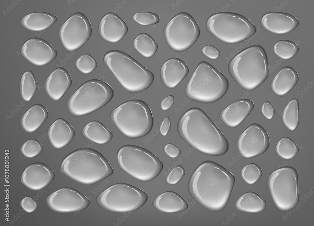 Dense pattern of water droplets on a dark gray background Dense pattern of water droplets on a dark gray background