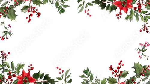 A Beautiful Decorative Christmas Wreath Frame with a Festive Christmas Border, Standing Isolated on a Pristine White Background. Delightful Holiday Ornamentation in a Simple and Clean Setting.