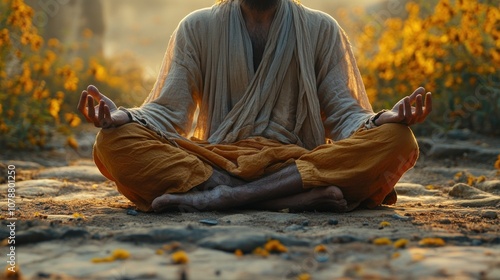 Meditating Man in Nature