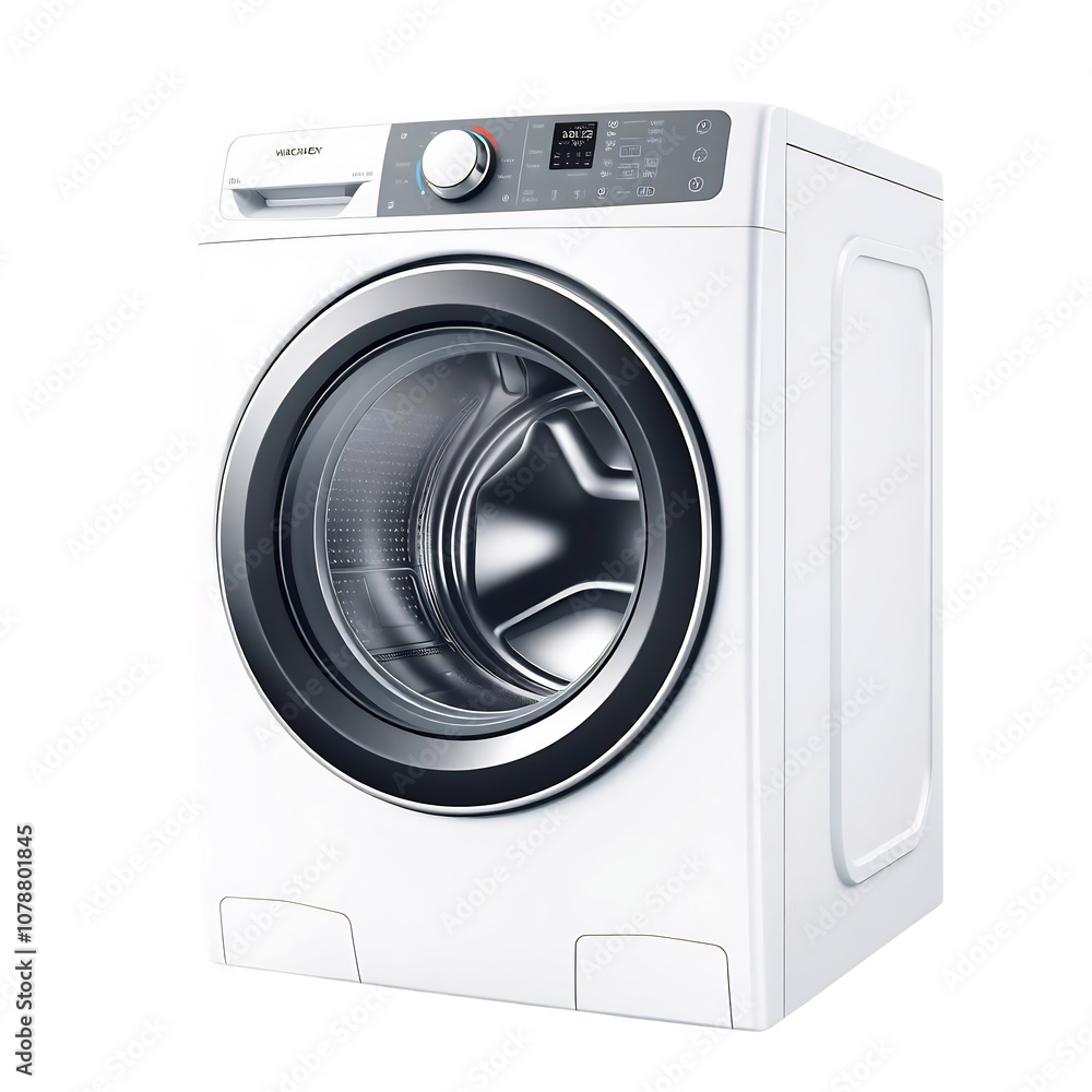Modern White Washing Machine with Digital Display and Control Panel