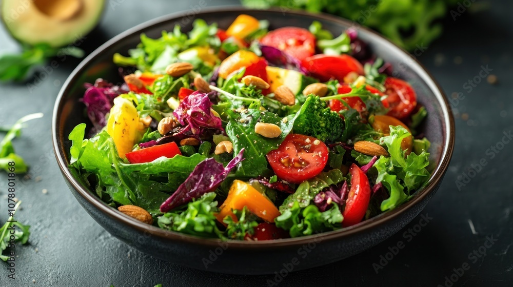 Fresh Salad with Tomatoes, Almonds, and Greens Fresh Salad with Tomatoes, Almonds, and Greens