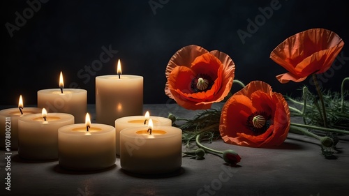 candles and rose petals for Remembrance Day photo