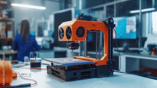 Orange 3D Printer in a Modern Lab Setting