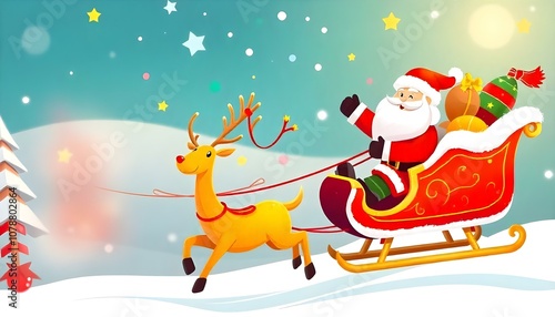Santa Claus rides a sleigh with reindeer illustration