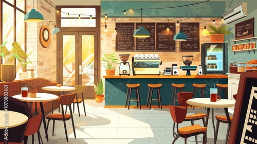 cozy coffee shop interior cozy and inviting depiction coffee shop interior with comfortable seating steaming cups coffee and aromatic pastries evoking sense warmth and rela generated illustration photo