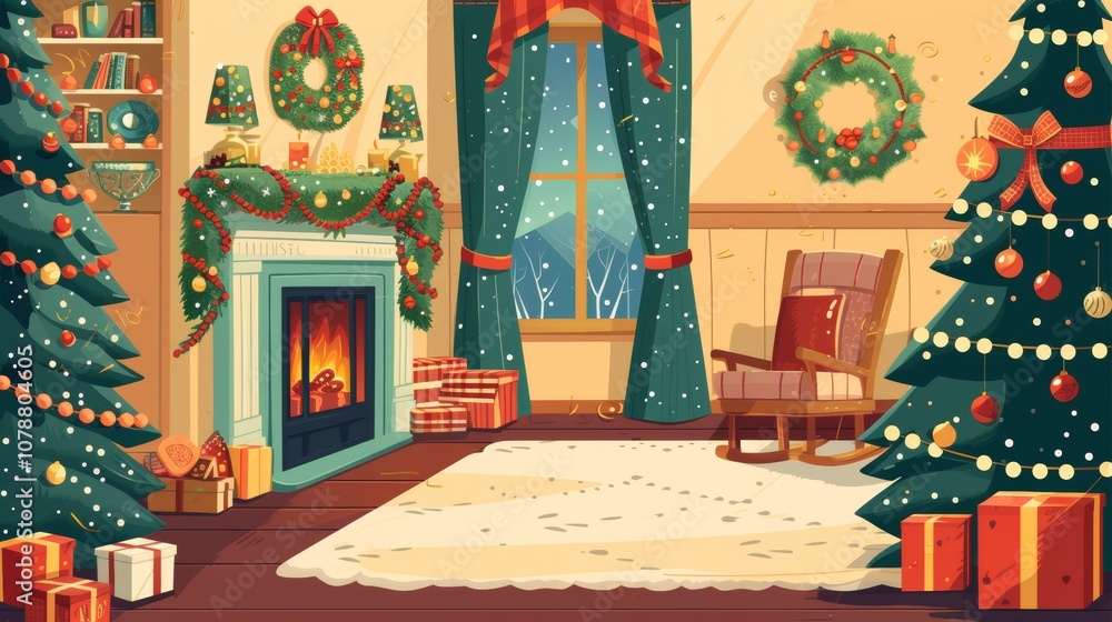 Fototapeta premium festive holiday scene festive and heartwarming portrayal holiday scene with cozy interiors festive decorations and joyful celebrations capturing the spirit the holiday seaso generated illustration